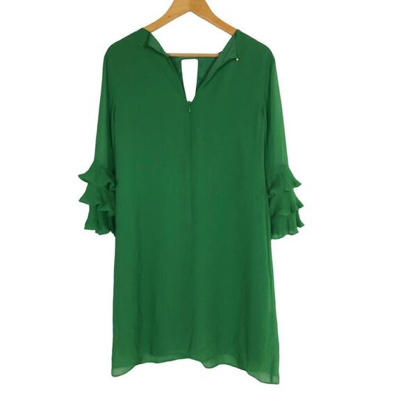 Vince Camuto Dress Chiffon Pleated Sleeve Float Shift Mini Emerald Green Size 2 - Picture 6 of 12